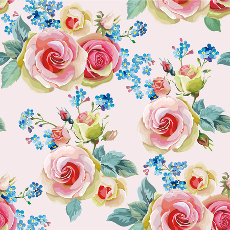 English roses floral seamless patternのイラスト素材
