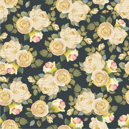 Seamless floral pattern with vintage white rosesのイラスト素材