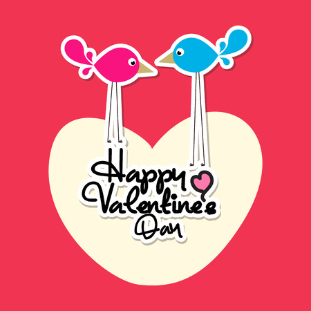 Valentine message in heart with 2 birdsのイラスト素材