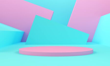 Pink and blue geometric shapes. Abstract background. 3d rendering.
