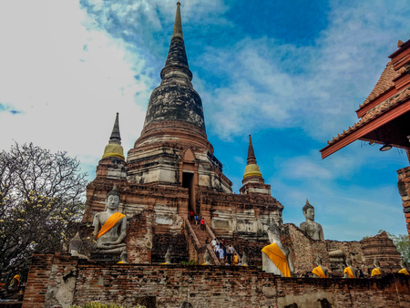 ayutthaya,Thailand - June 30 2017 : The tourist go to visit Wat Yai Chaimongkol the big history temple at Ayutthaya,Thailand.のeditorial素材