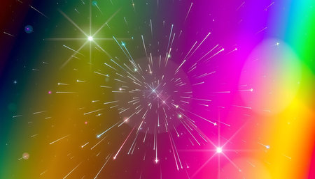 Light streams in multiple directions against blurred color.
