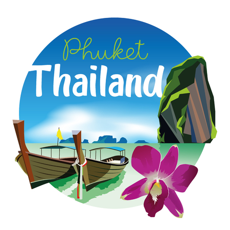 Phuket Thailand Beach Scenery Illustration with orchid EPS10のイラスト素材