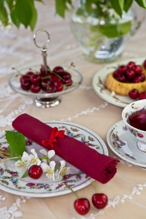 Cherry cakes for afternoon teaの写真素材