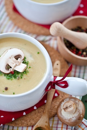 Creamy mushroom soup with fresh champignonの写真素材