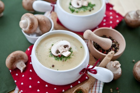 Creamy mushroom soup with fresh champignonの写真素材