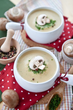 Creamy mushroom soup with fresh champignonsの写真素材