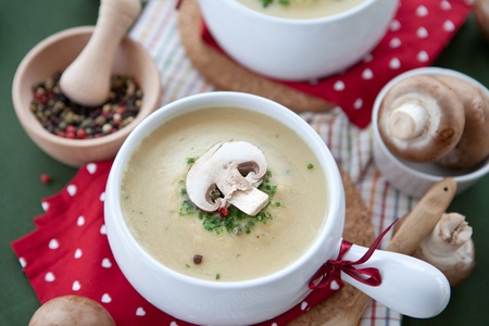 Creamy mushroom soup with fresh champignonsの写真素材