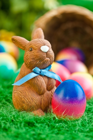 Easter bunny and colorful eggsの写真素材