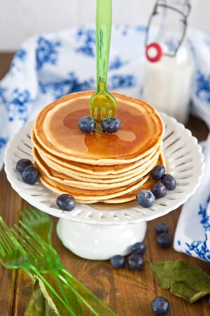 Fresh pancakes for breakfastの写真素材