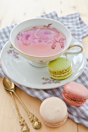 Fruit tea and macaroonsの写真素材
