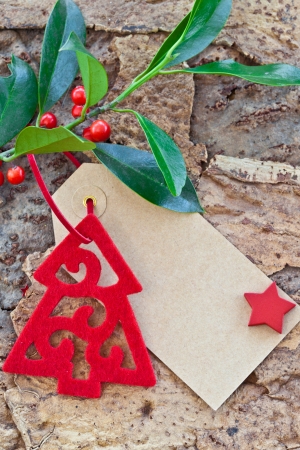 Rustic wooden background with vintage christmas decorationsの写真素材