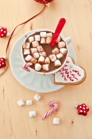 Hot chocolate with marshmallows in a vintage cupの写真素材