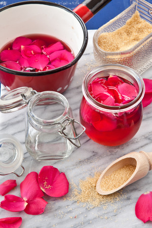 Pink jelly homemade from rose petals and brown sugarの写真素材