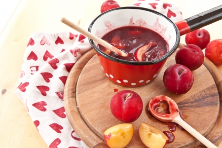 Plumsauce, plum preserves made from fresh red fruitsの写真素材
