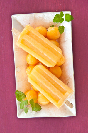 Homemade frozen made from fresh melonの写真素材