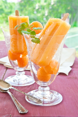 Homemade frozen made from fresh melonの写真素材