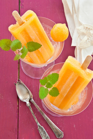 Homemade frozen made from fresh melonの写真素材