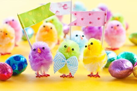 Colorful easter chenille chicklets in various bright  colors