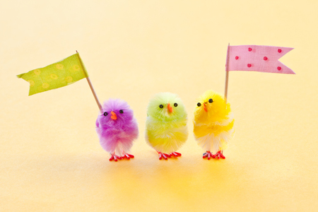 Colorful easter chenille chicklets in various bright  colorsの写真素材