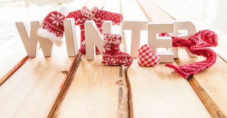 Colorful knitted clothing for keeping warm  in winterの写真素材