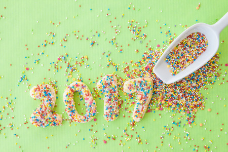 Cookies with colorful sugar sprinkles for the new year 2017の写真素材