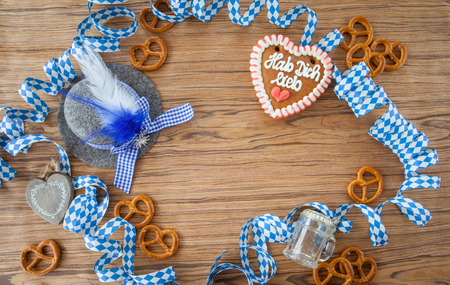 Rustic wooden background for traditional Bavarian Oktoberfestの写真素材