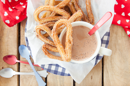 Yummy deep fried churros with cinnamon and sugarの写真素材