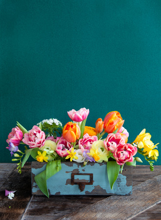 Bouquet made from colorful and bright spring flowersの写真素材