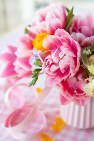 Bouquet made from colorful and bright spring flowersの写真素材
