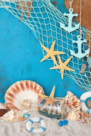 Beach vacation concept with sand and sea shells