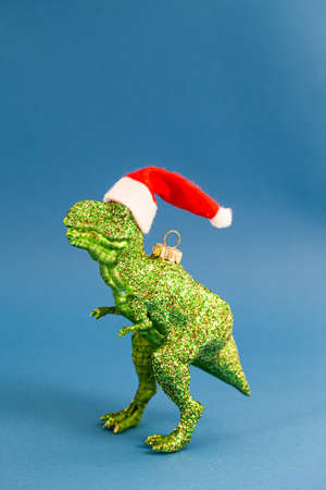 Kitschy T-Rex christmas ornaments for the holidays, Santa hatの写真素材