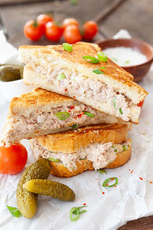 Grilled sandwich with tuna and melted cheeseの写真素材