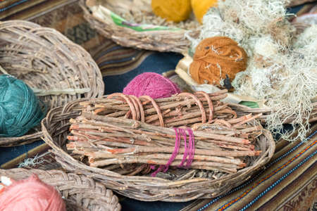 Details of the different types of organic paints, made of insects and plants, used to coloring...