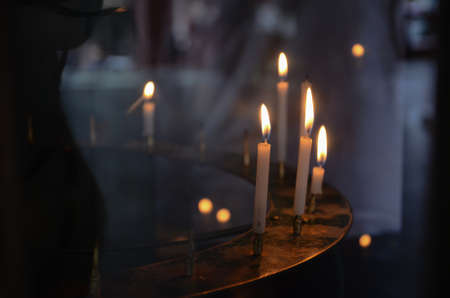 Candles, incenses and lanterns are the main source of light at Senso-ji temple in Asakusa, Tokyo, Japan.の写真素材