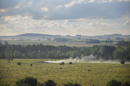 Countryside landscape during the sunset is viewed from Arequita Hill, Minas, Lavalleja, Uruguay.の写真素材