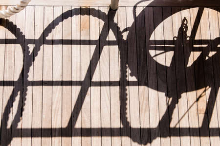 Ropes and life vests over a fisherman boat at Punta del Este harbourの写真素材