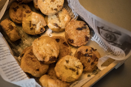 basket full of chocolate cookies during a buffet for a corporate eventの写真素材