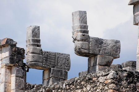 Chichen Itza, Quintana Roo, Mexico. June 01, 2011: Ancient stone carvings at the Chichen Itza ruins in Mexico.の写真素材