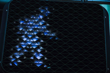 Pedestrian walk sign glowing at night for safe crossingの写真素材
