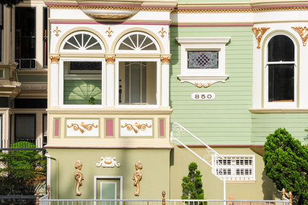 San Francisco, CA, USA. April 24, 2012: Colorful Victorian architecture of the Painted Ladies in San Francisco.の写真素材