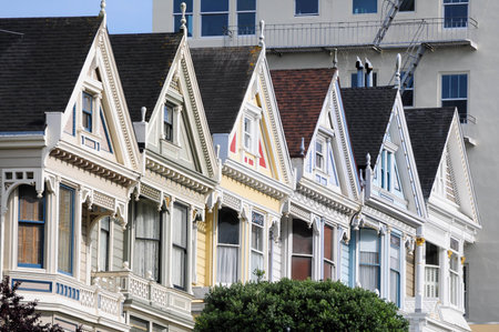 San Francisco, CA, USA. April 24, 2012: Victorian homes known as the Painted Ladies in San Francisco, California.の写真素材