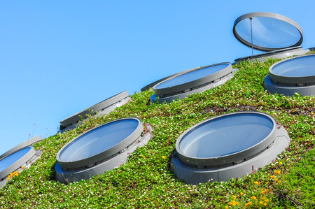 California Academy Of Sciences, California, USA. April 24, 2012: Living roof with circular skylights at the California Academy of Sciences.の写真素材