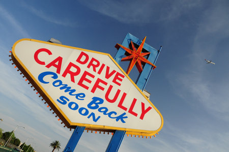 Iconic bold sign against clear sky symbolizing vibrant Las Vegas destinationの写真素材