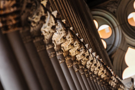 Ornate architectural columns with intricate capitals exude grandeur and eleganceの写真素材