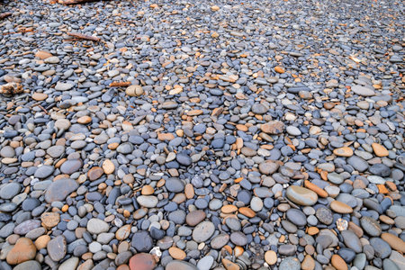 Smooth stones in varied shades create a natural mosaic on the Oregon coast.の写真素材