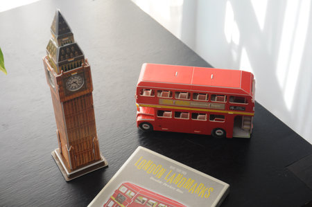 Sydney, New Sowth Wales, Australia. May 21, 2013: Miniature models of Big Ben and a red London bus...