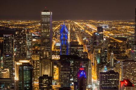 Chicago, Illinois, USA - April 23, 2017: Cityscape at Night: Chicago's Urban Splendor From Willis Tower Viewpointのeditorial素材