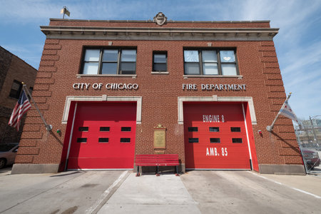 Chicago, Illinois, USA - April 24, 2017: Chicago Fire Department Engine 8 - A symbol of courage and community spiritの写真素材