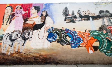 Chicago, Illinois, USA - April 24, 2017: Vibrant Mural Celebrates Mexican Heritage in Chicago's Pilsen Neighborhoodのeditorial素材